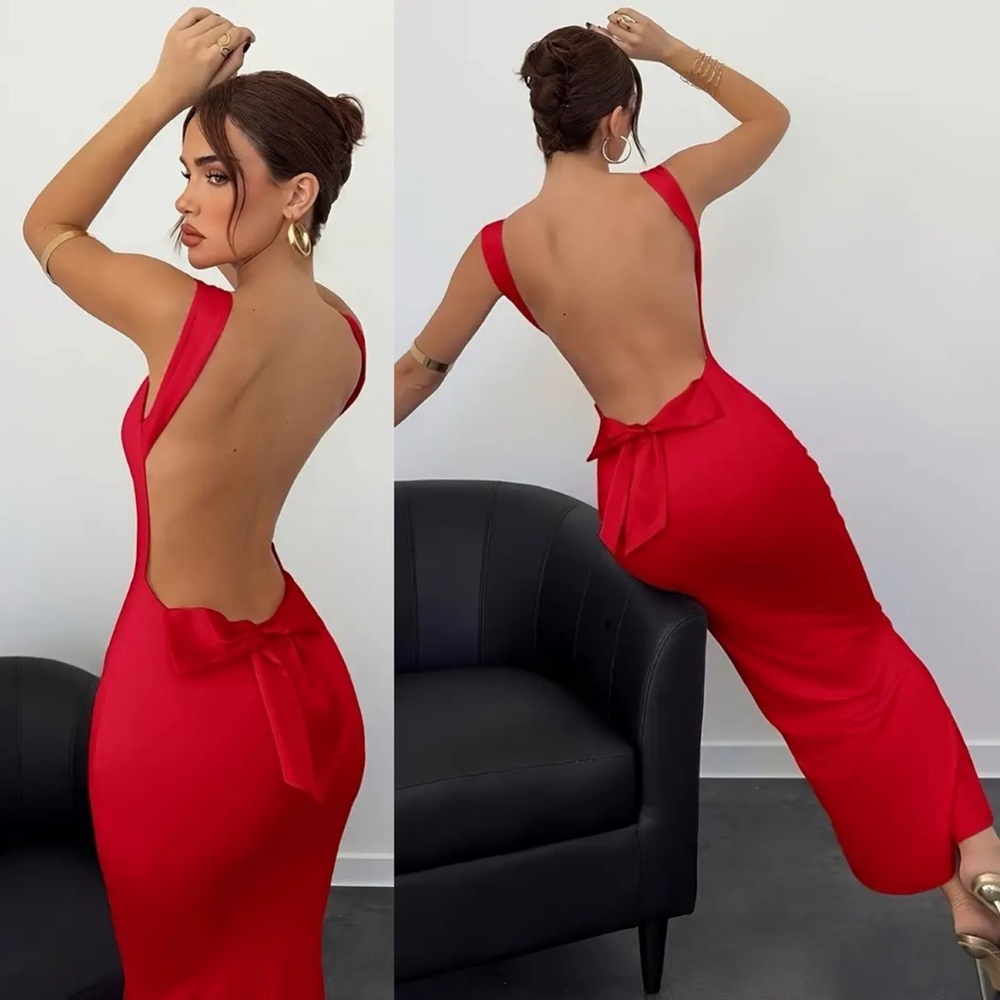 Red Backless Dress w/ Bow